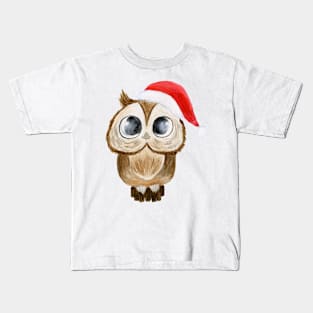 Holiday Owl Watercolor Art Kids T-Shirt